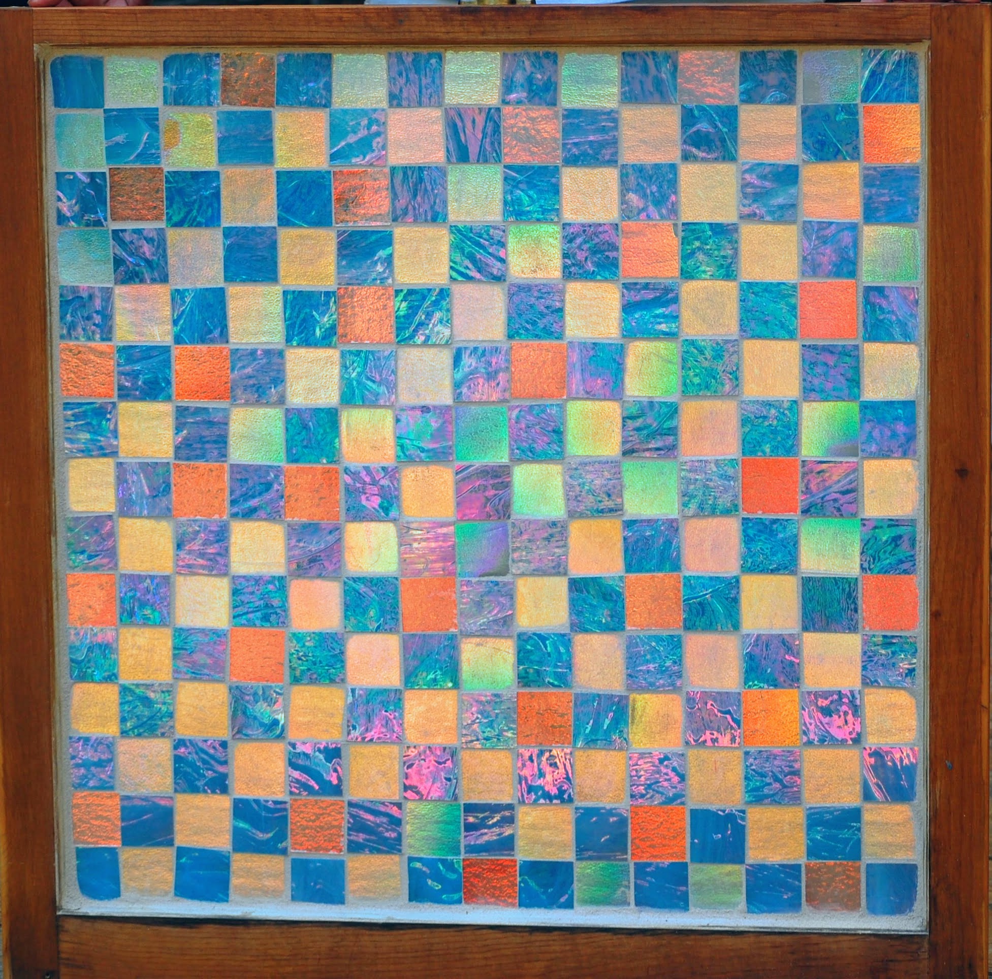 Stained / dichroic glass / grout in recycled window