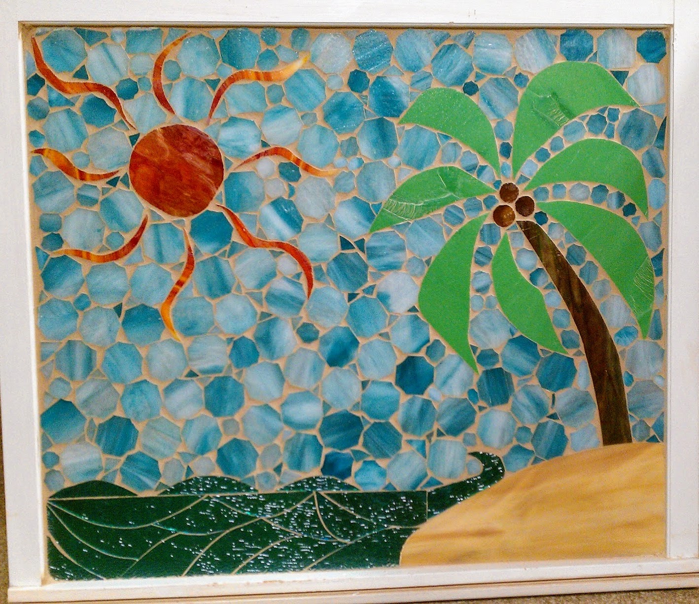 Island - Stained glass / grout in recycled window