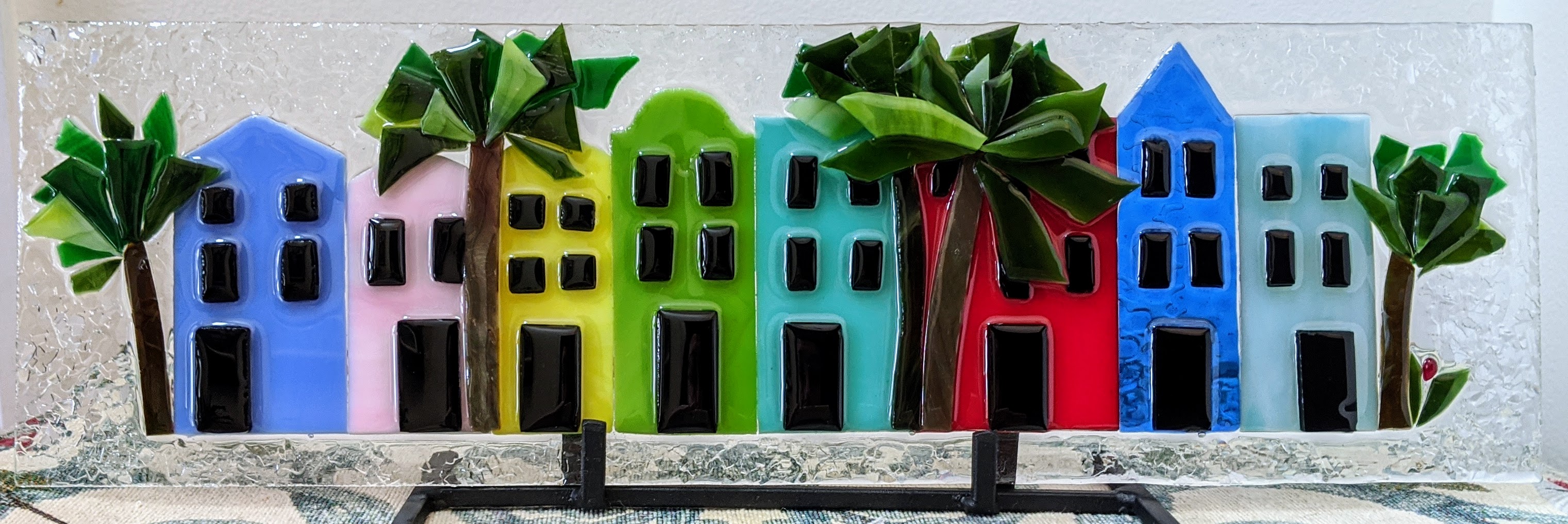 Small Rainbow Row panel in resin on recycled glass