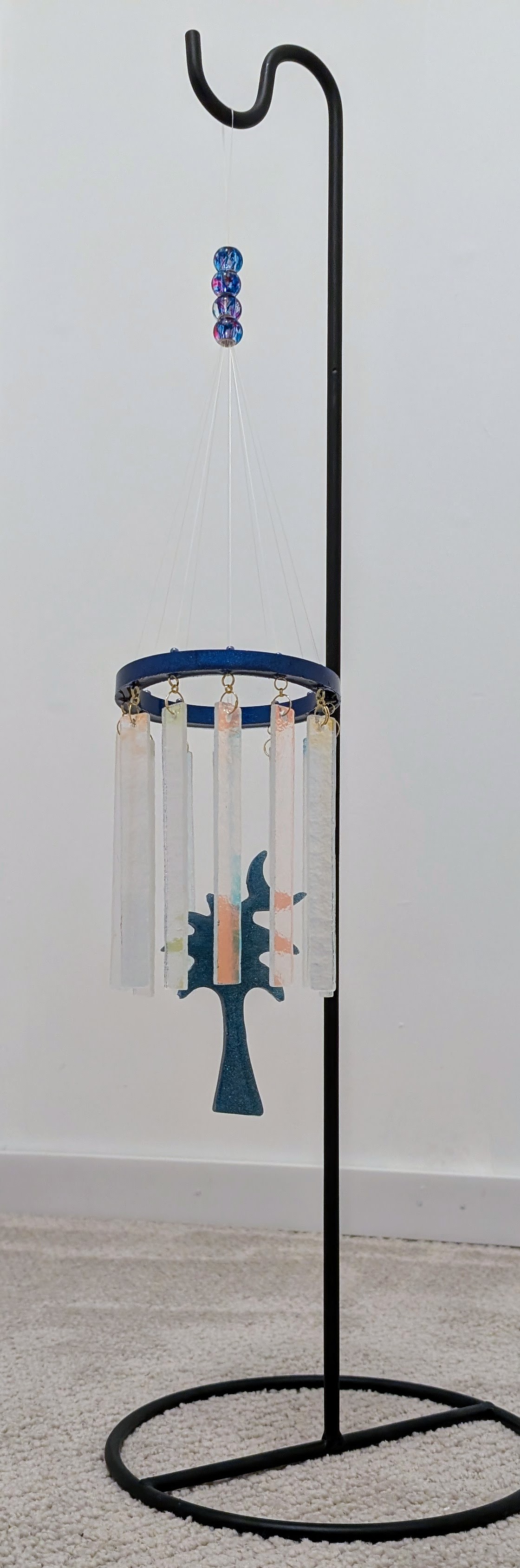 Blue Sun Chime - hand poured resin ring supporting dichroic glass suncatcher/chimes